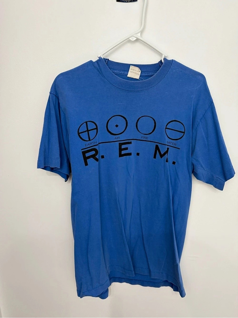 R.E.M. Vintage 1980s REM Metal Earth Air Fire Water Tour T-Shirt.